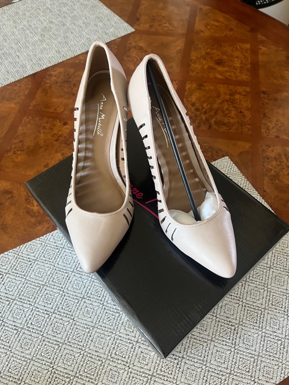 Anne Michelle Blush Pointed Toe Cutout Heels